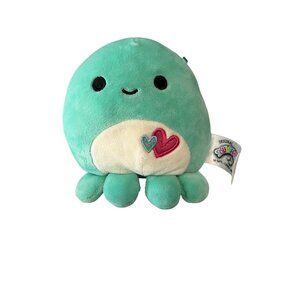 Squishmallow Zobey the Octopus Valentine Plush 5 Inch Teal Hearts Kellytoy